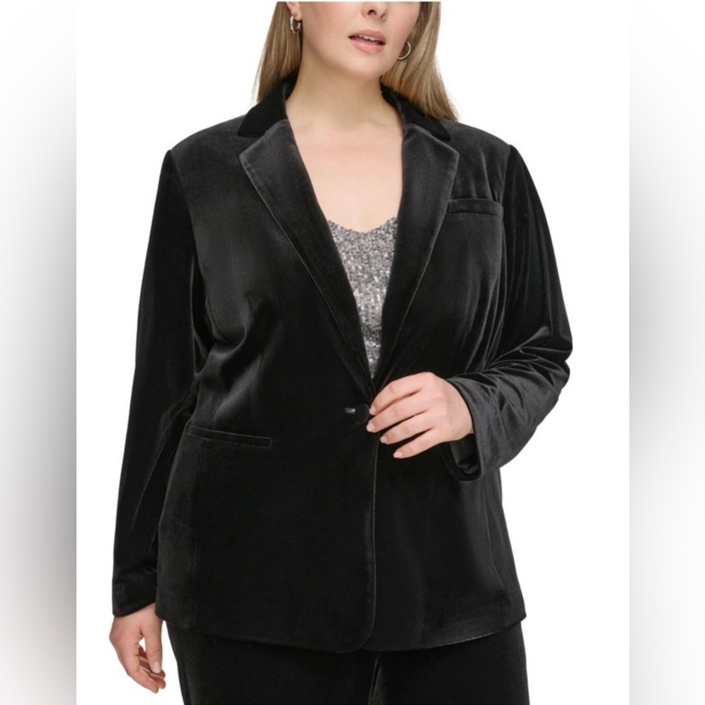 Calvin Klein Black Velvet Single-Button Blazer Jacket, Size 14. R13B